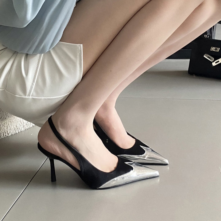 Dame Slingback Pumper med elegant metallic spids og buet design Stilla