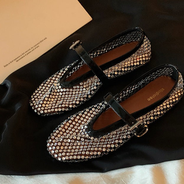 Dame elegant Sling-Ballerinas med moderne netdesign og justerbar rem Stilla