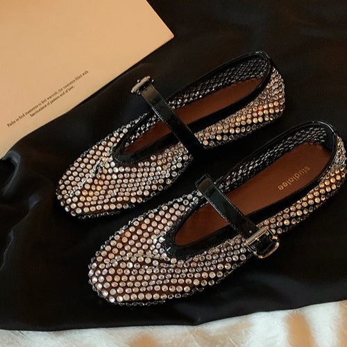 Dame elegant Sling-Ballerinas med moderne netdesign og justerbar rem Stilla