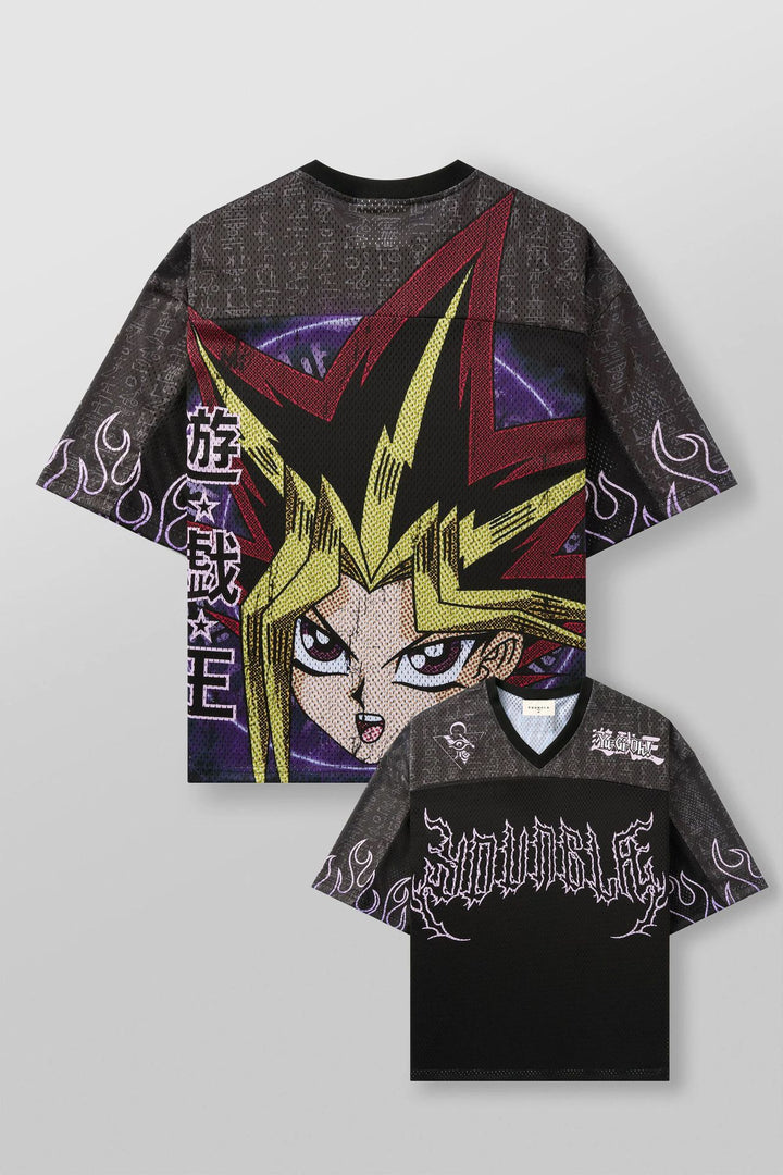 Unisex nan åndbart net-jersy med stort anime-print og V-udskæring Skovae