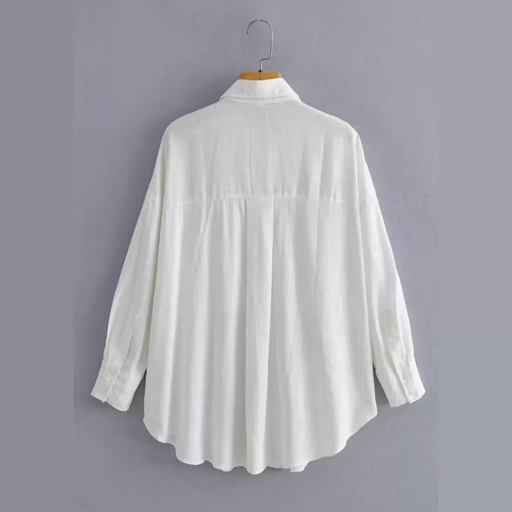 Kvinder Casual Oversized Skjorte Bluse med Brystlomme og Subtil Struktur Stilla