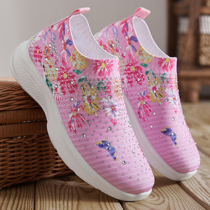 Femme Dekorative Florale Slip-On Sneakers med Rhinestone-Design Stilla