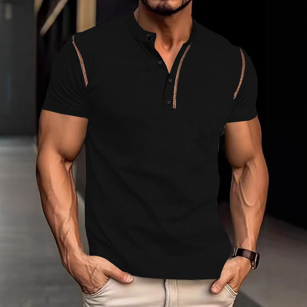 Herrer nan tilpasset struktur polo shirt med ståkrave og dekorativ paspel Skovae