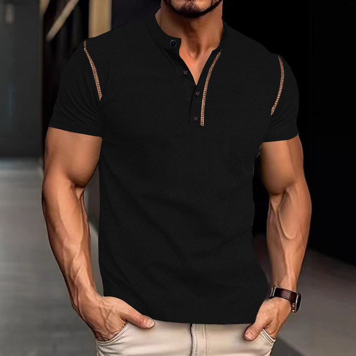 Herrer nan tilpasset struktur polo shirt med ståkrave og dekorativ paspel Skovae
