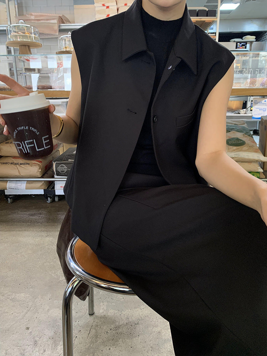 Dame ærmeløs overshirt med knapstolpe og struktureret stof Stilla