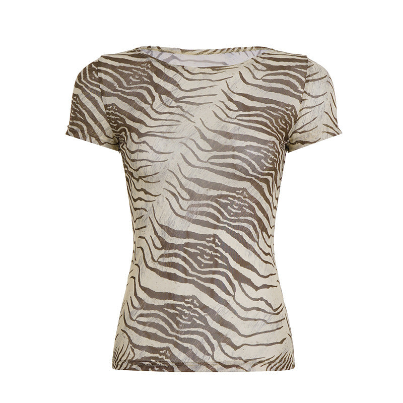 Dame T-shirt med dyreprint og elastisk snit Skovae