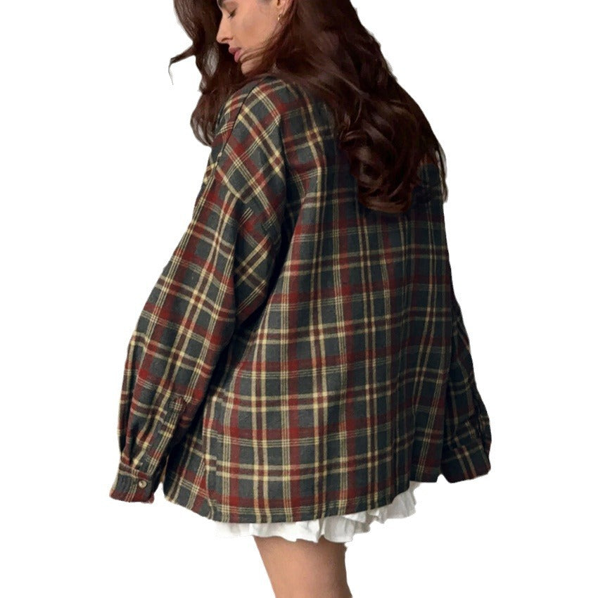 Dame fleece-skjortejakke i ternet design med oversized snit Stilla