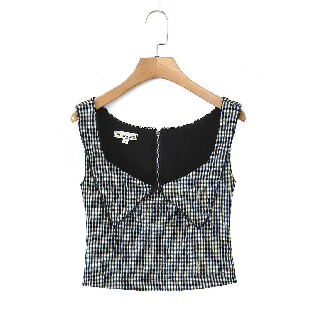 Dame Cropped Gingham Print Top med dekorativt sløjfedetalje Stilla