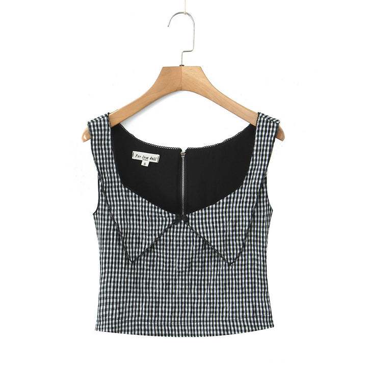 Dame Cropped Gingham Print Top med dekorativt sløjfedetalje Stilla