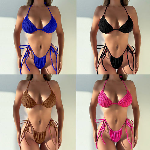 Femme Hæklet Trekants Bikini Sæt med justerbare bånd Stilla