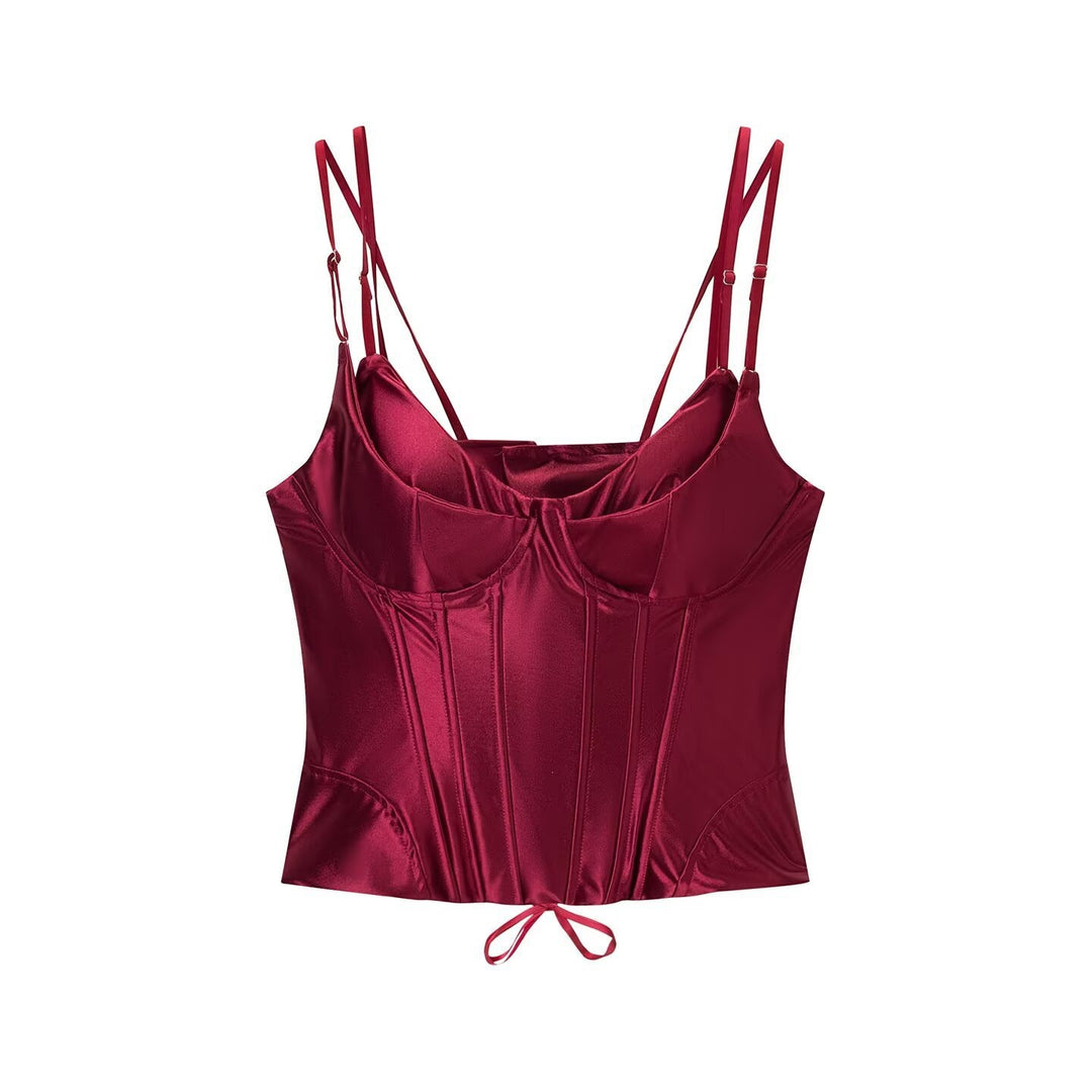 Dame korset-top med luksuriøs satin-finish og justerbare stropper Skovae