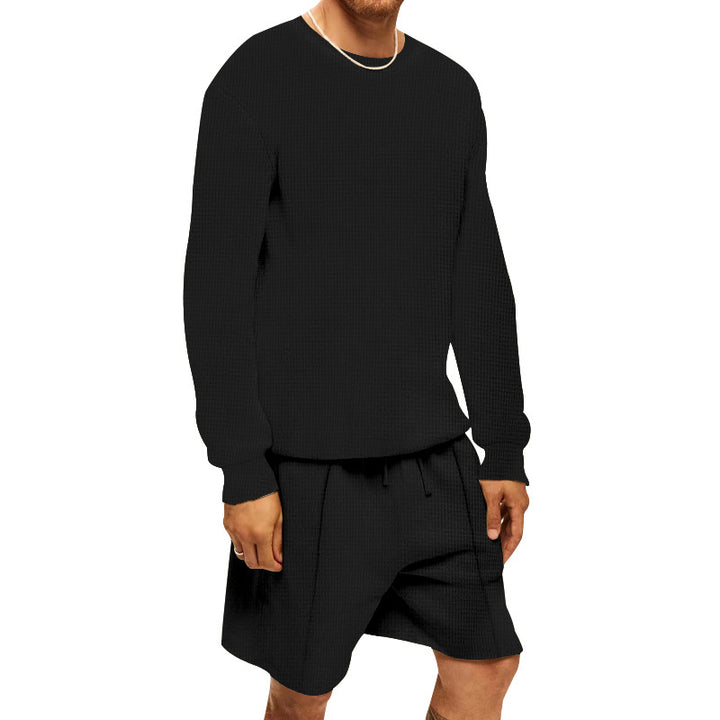 Herrer afslappet sweatshirt og shorts-sæt lavet af åndbart vaffelstrik Stilla