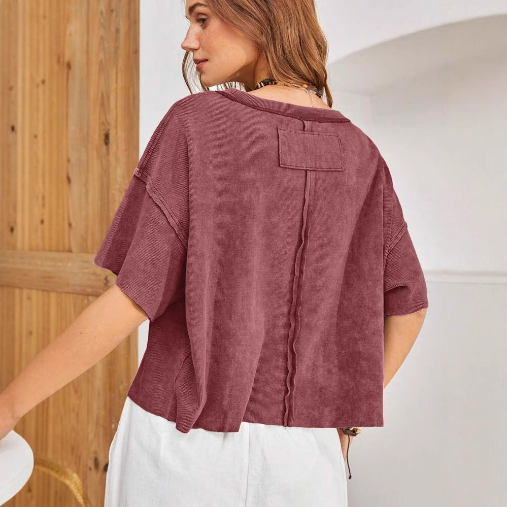 Dame Oversized T-Shirt med løs silhuet og brystlomme Stilla