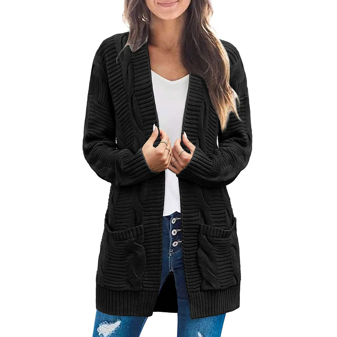 Kvinders chunky strik cardigan med lommer og struktureret stiklook Stilla