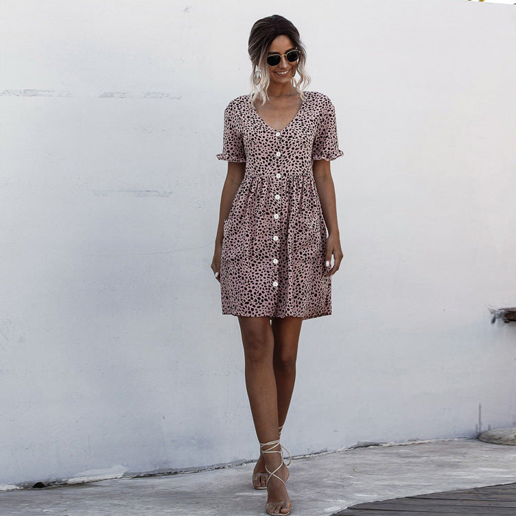 Dame Button-Up Trappel Mini Kjole Stilla