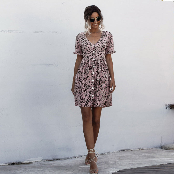 Dame Button-Up Trappel Mini Kjole Stilla