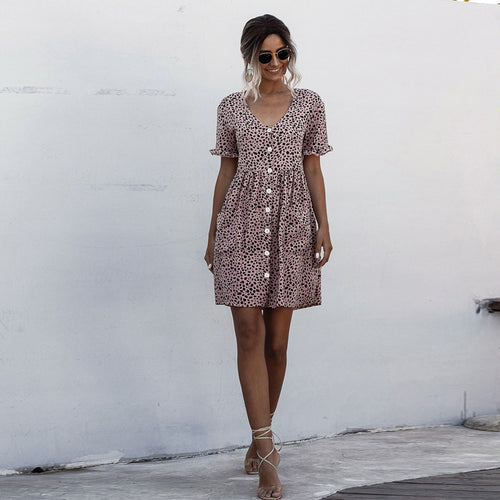 Dame Button-Up Trappel Mini Kjole Stilla