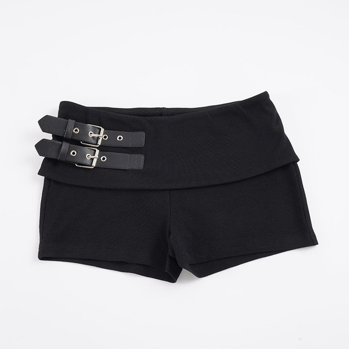 Dame shorts med bred talje og dekorative spænder Skovae
