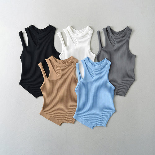 Dame Ribb Strik Tanktop med asymmetrisk design og elegante stropdetaljer Stilla