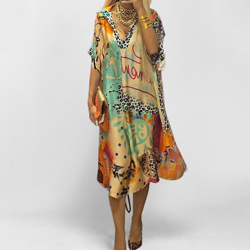 Dame Kaftan Kjole med moderne grafikdesign og løst snit Stilla