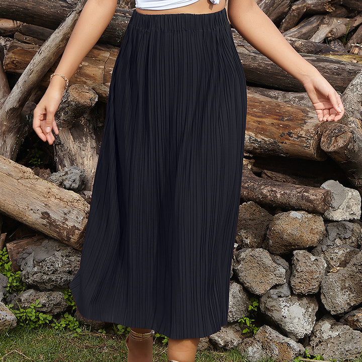 Kvindernes Plisserede Maxi Skirt med Elastisk Liv og Sideslids Stilla