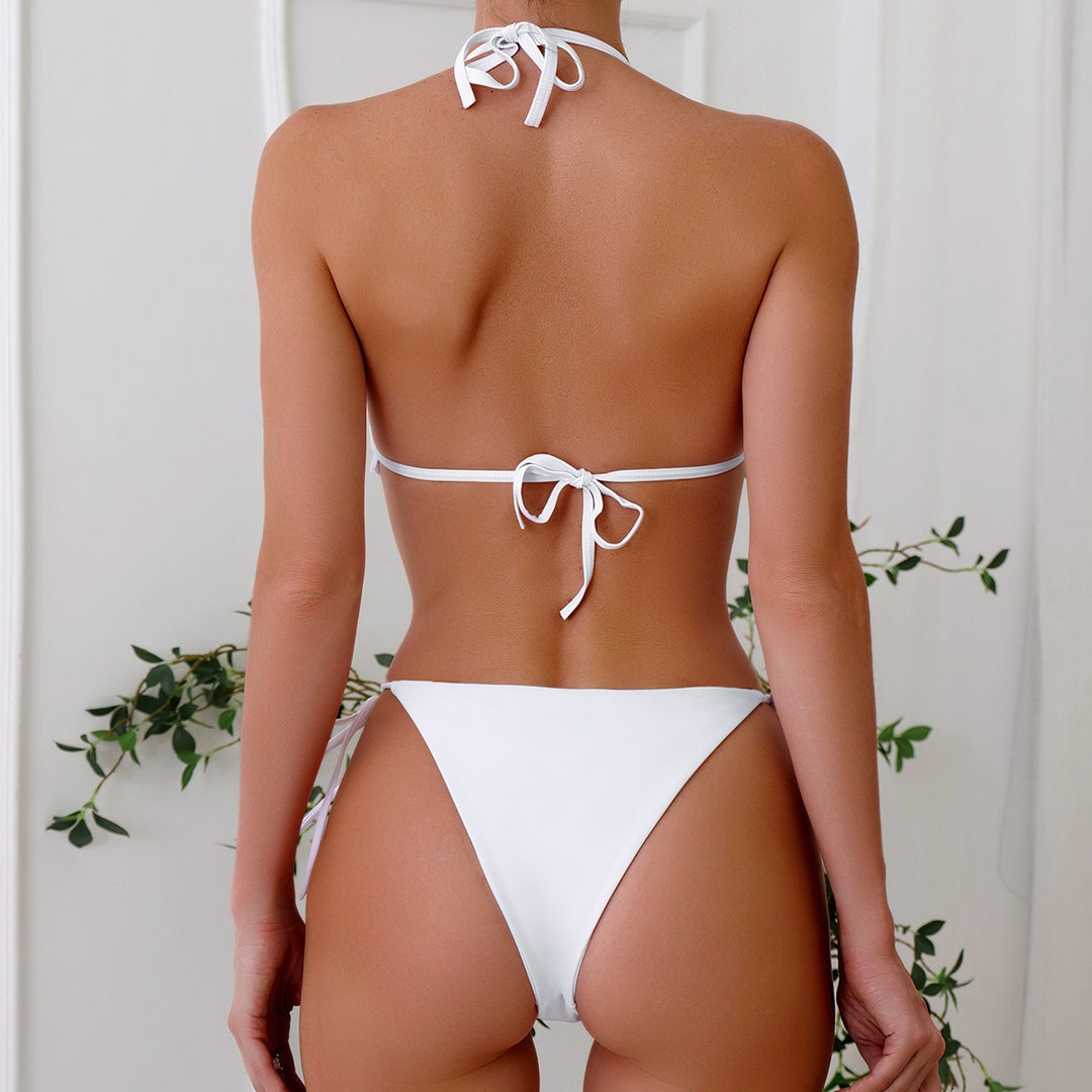 Dame triangel-bikini med flæser og justerbare stropper Skovae