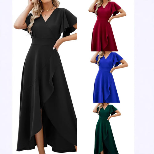 Dame Elegant Maxikjole med asymmetrisk kant og flæsedetaljer Stilla