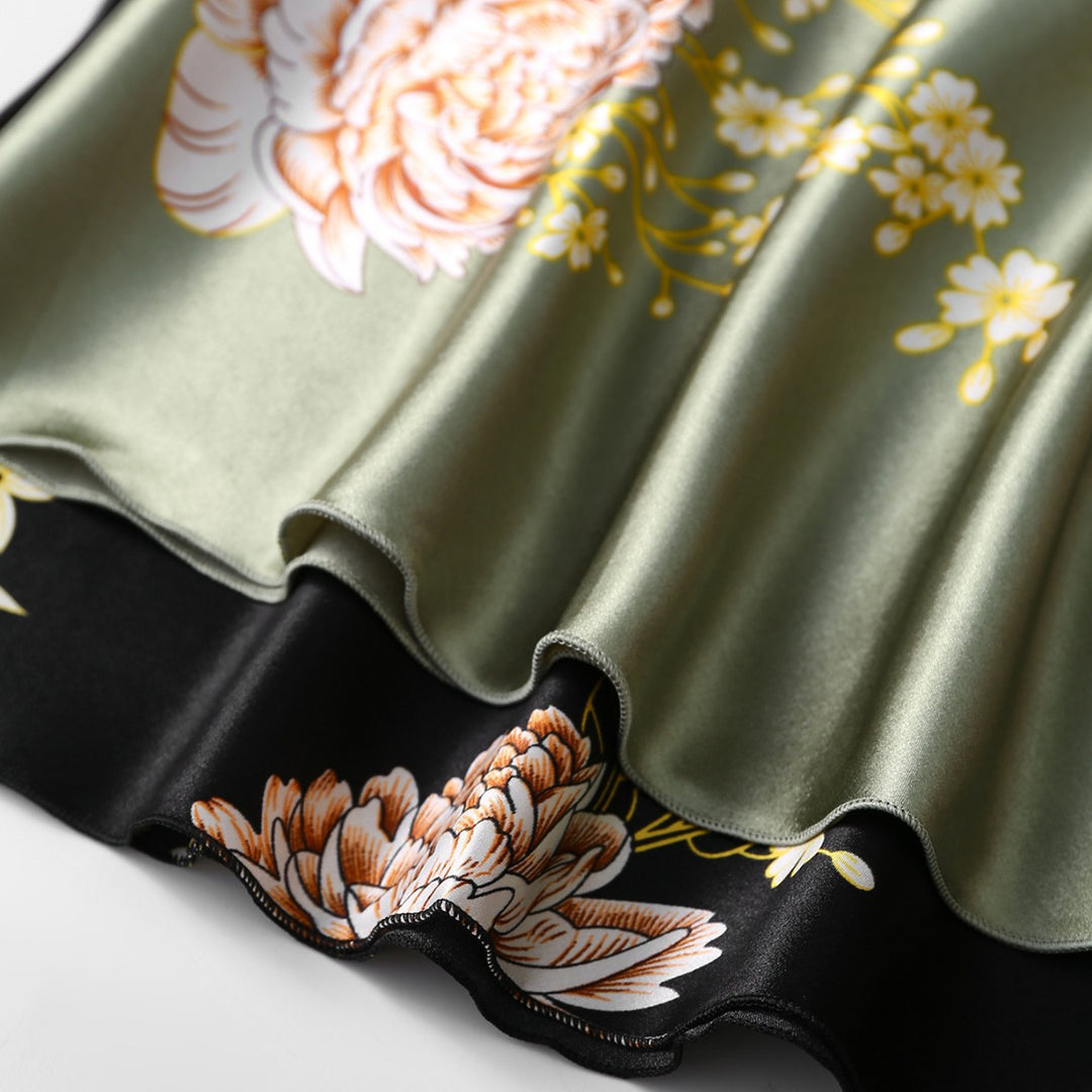 Femme Elegante Florale Satin Maxi Kjole Stilla