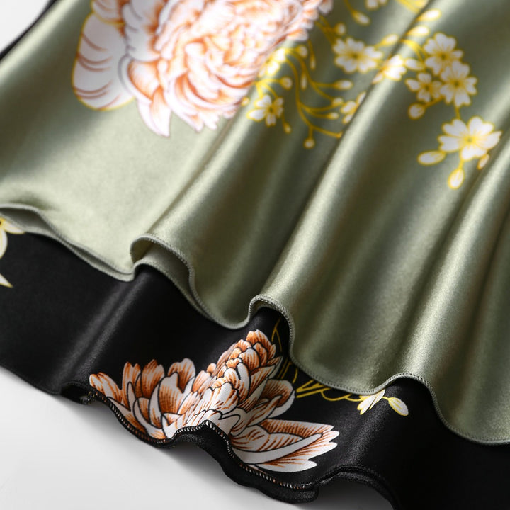 Femme Elegante Florale Satin Maxi Kjole Stilla