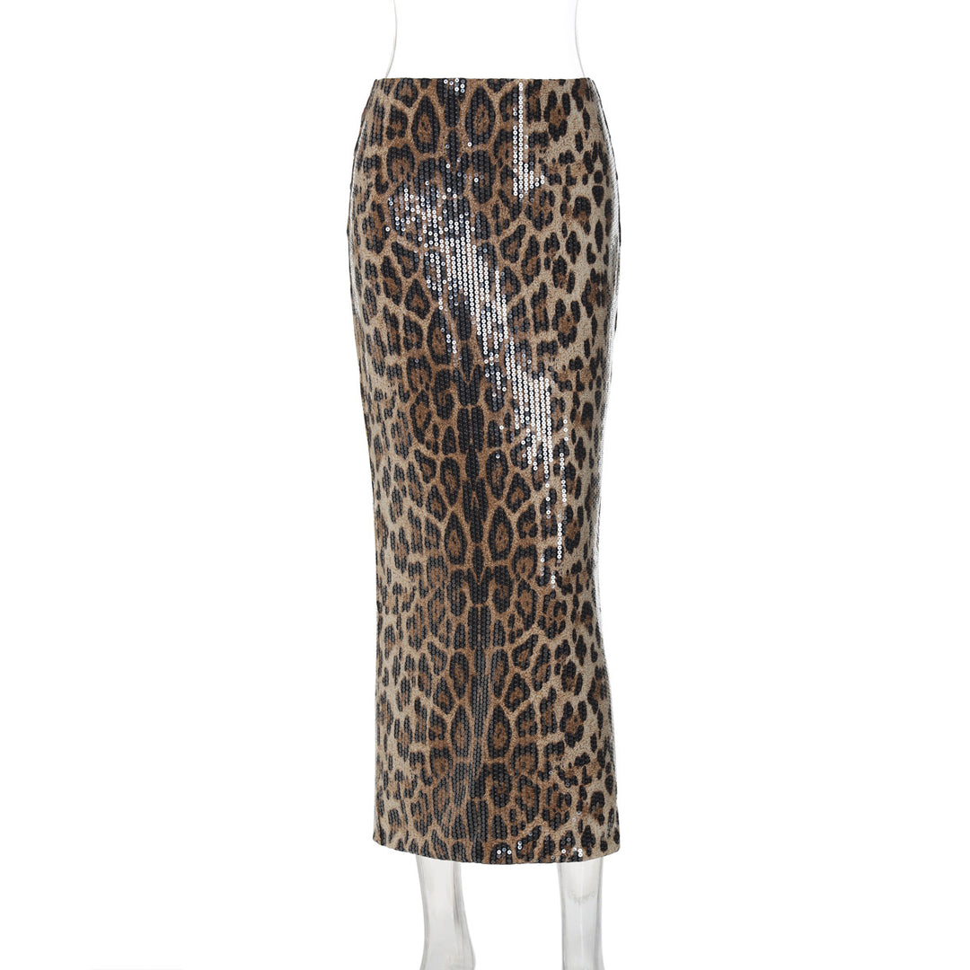 Dame Elegant Glimmer-Midiskirt med dyreprint og tætsiddende snit Stilla
