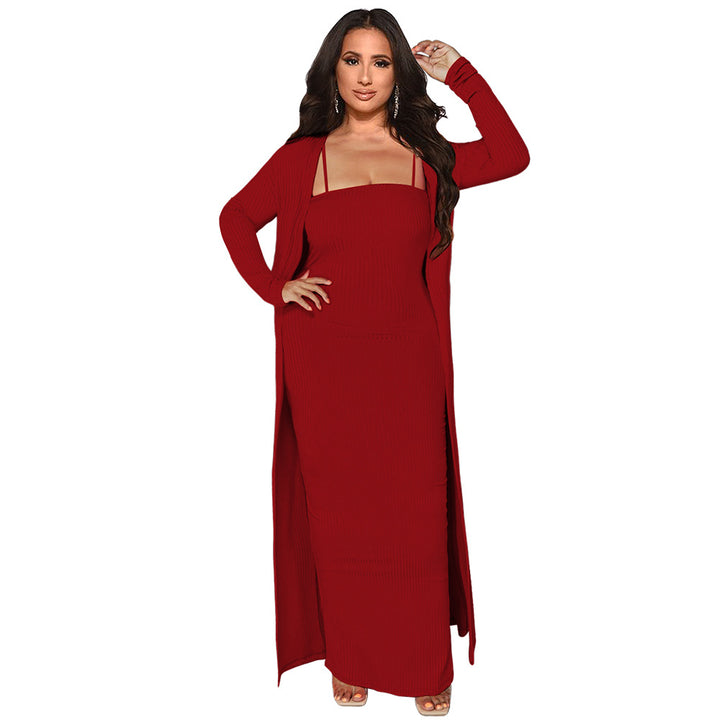 Dame Strapless Maxikjole med lang Cardigan Stilla