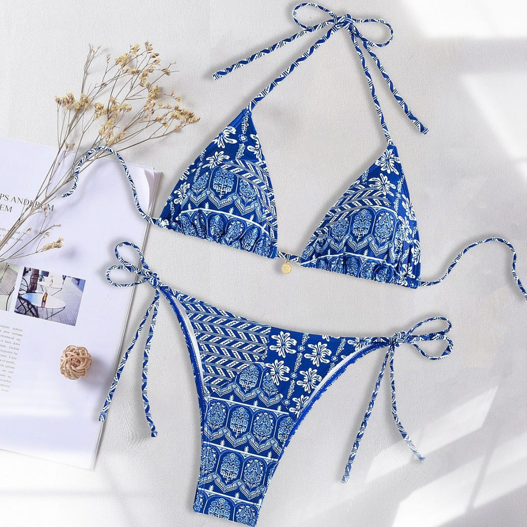 Dame Triangel-bikini med legende blomsterdesign og bindbare stropper Skovae
