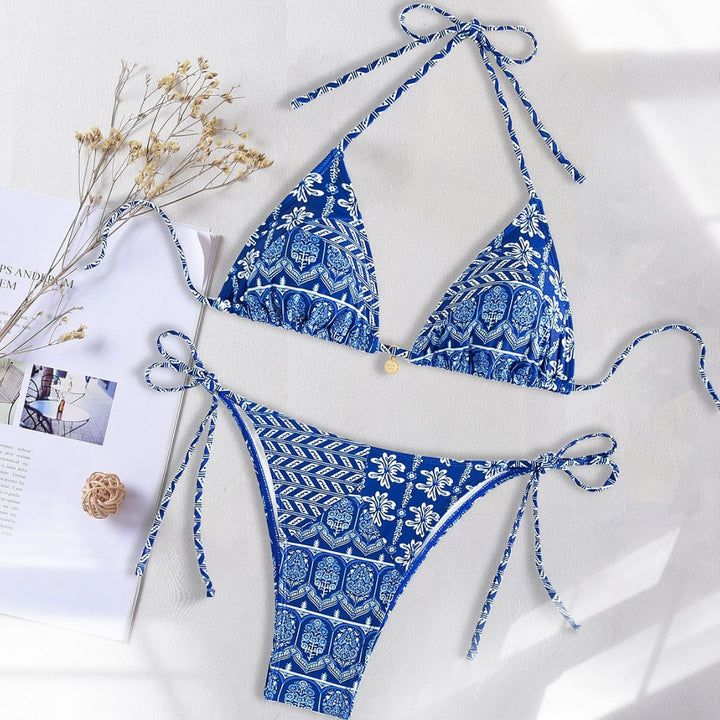 Dame Triangel-bikini med legende blomsterdesign og bindbare stropper Skovae