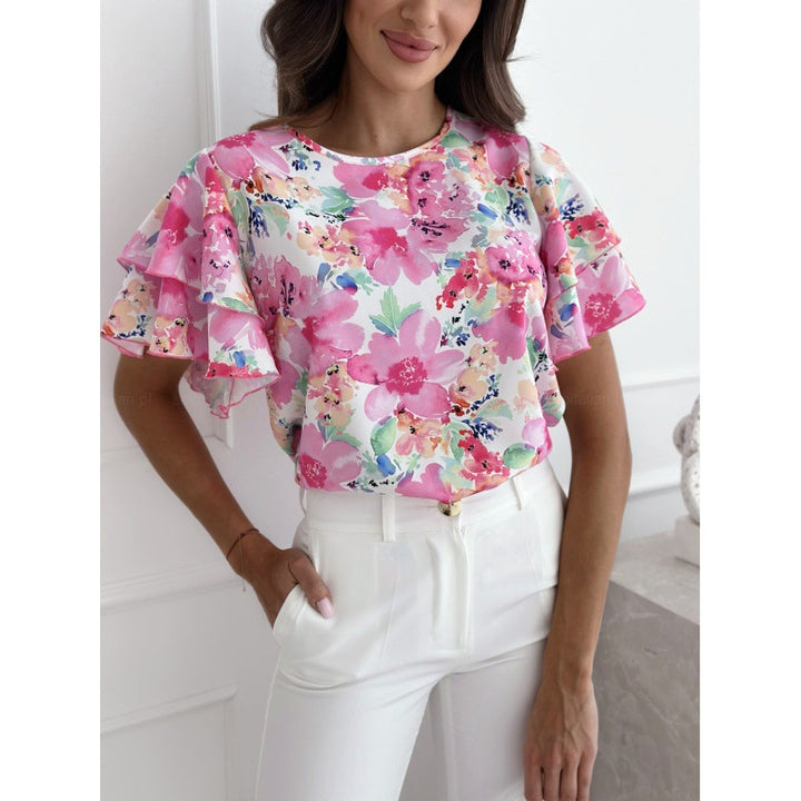 Dame Floral Rynkede Ærme Bluse Stilla