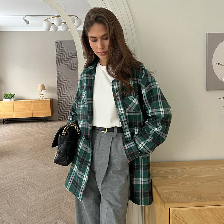 Dame Karo-Skjortejakke med afslappet snit og praktiske lommer Stilla