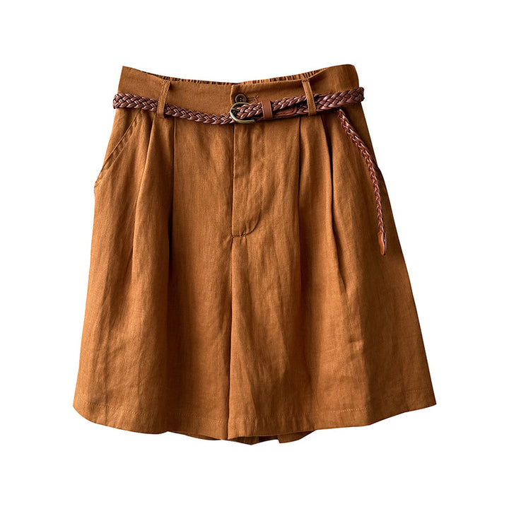 Dame løst skåret linned-shorts med elastisk talje og moderigtig snortræk Stilla