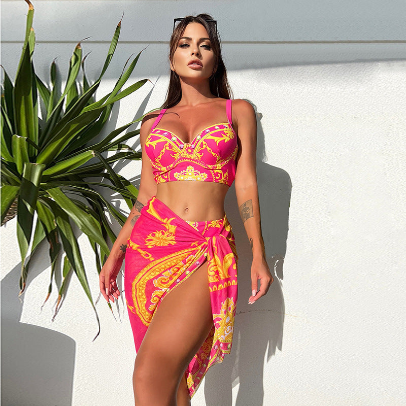 Damer Bikini-sæt med ekstravagant design og højhælet omslagsskjorte funktion Stilla