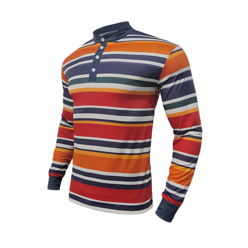 Herren nan stribet Langærmet Henley-shirt med højsnit og knaplukning Skovae