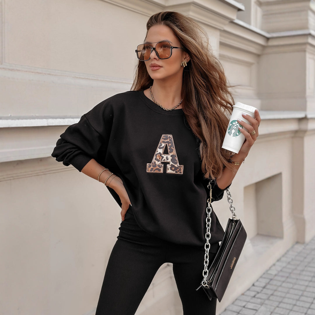 Kvinders sweatshirt med leopardprintdetalje og afslappet pasform Skovae