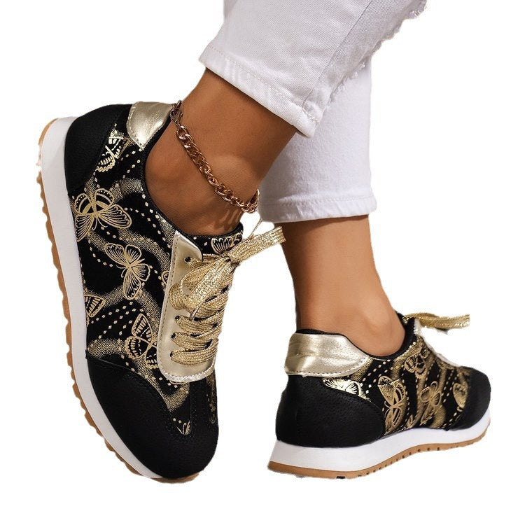 Damemode Sneakers med blomsterdesign og skinnende accenter Stilla