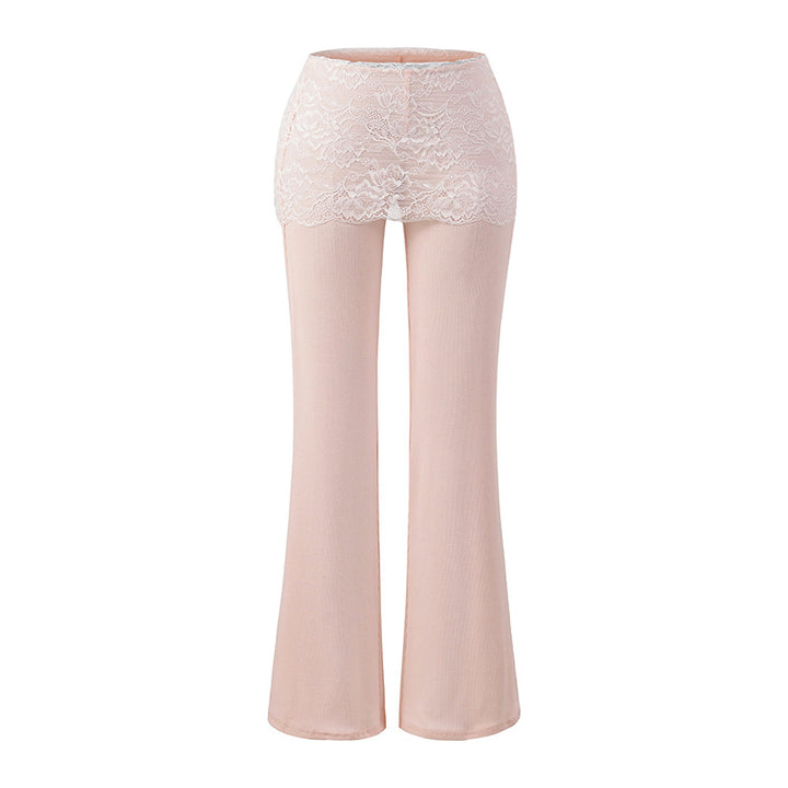 Dame elegante Flared-bukser med blonde og elastisk linning Stilla