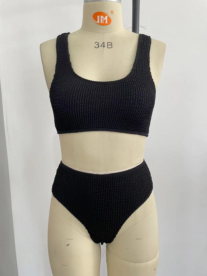 Dame High-Waist Bikini-sæt med modig Ribstrik Skovae
