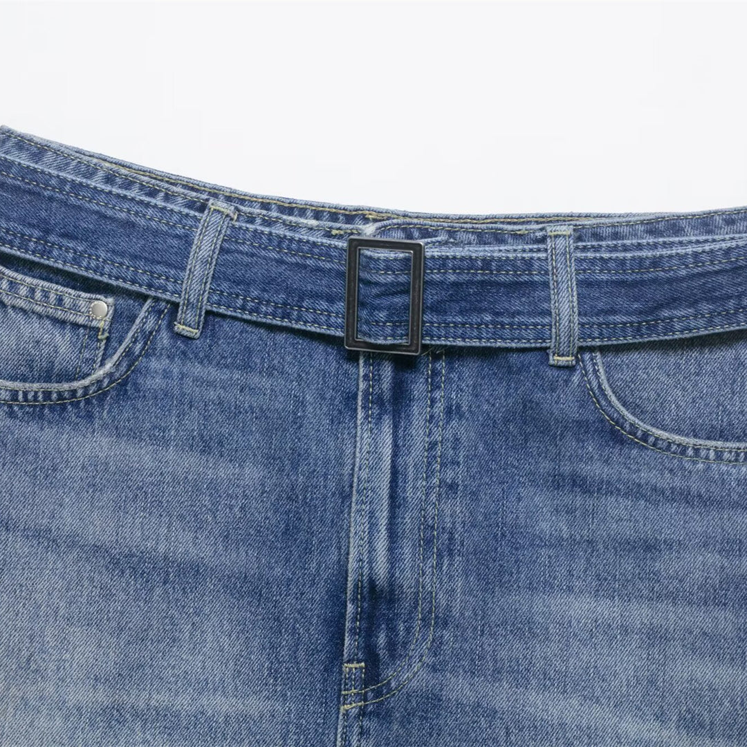 Dame jeansnederdel med justerbart bælte og klassiske lommer Skovae