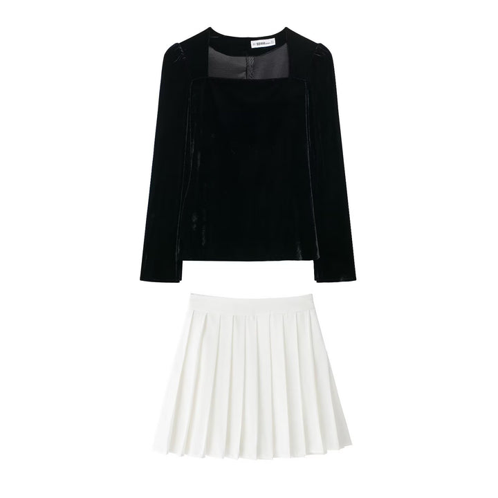 Femme Elegante Samt-Top og Faltenrør-Set Stilla