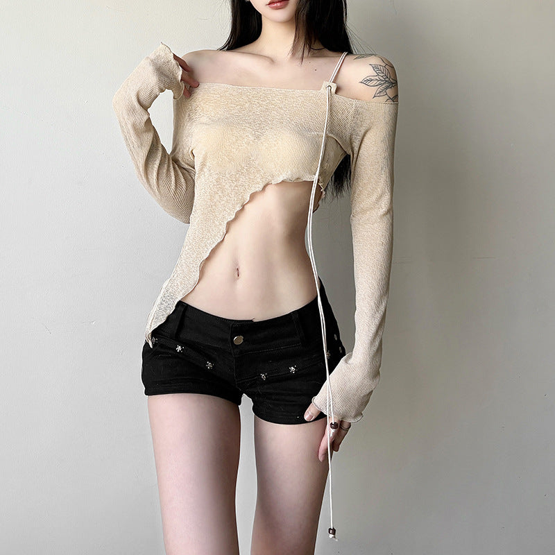 Dame kreativ overdel med asymmetrisk snit og off-shoulder design Stilla