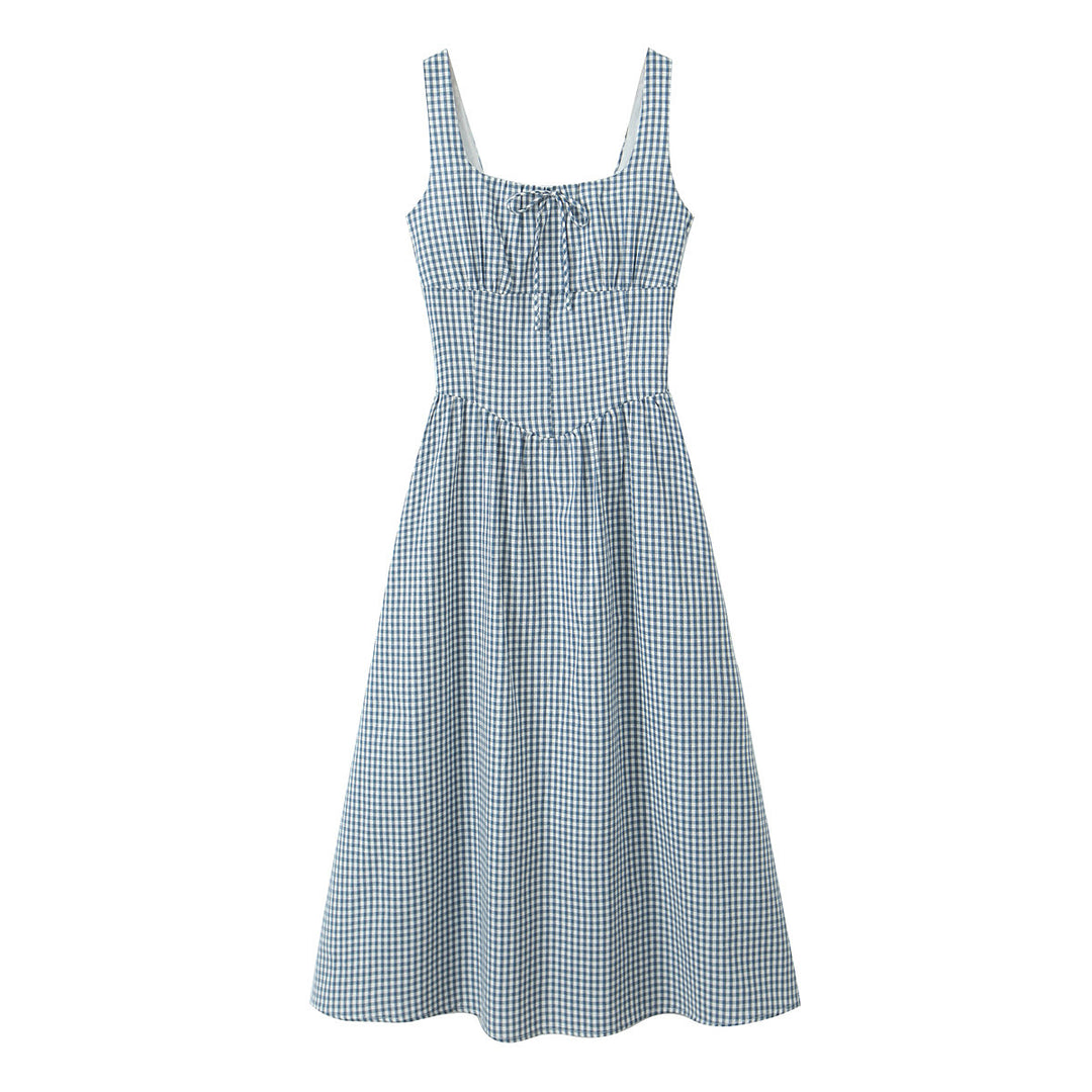 Dame Viskose-Midikjole med raffinerede Gingham-mønstre og elegant taljeudtræk Stilla