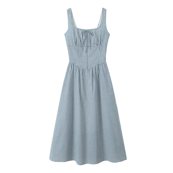 Dame Viskose-Midikjole med raffinerede Gingham-mønstre og elegant taljeudtræk Stilla