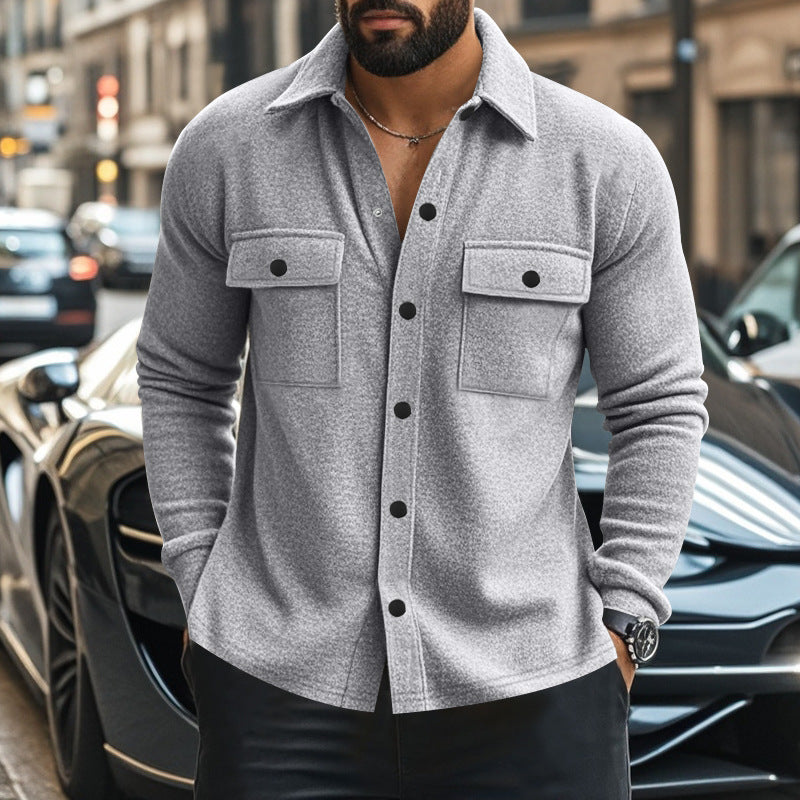 Herrer nan moderigtige overshirt-jakke i filtlook med påsyede brystlommer og synlig trykknapliste Skovae