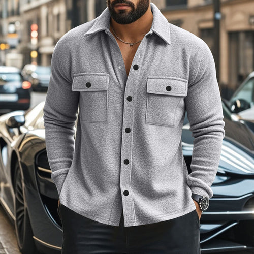 Herrer nan moderigtige overshirt-jakke i filtlook med påsyede brystlommer og synlig trykknapliste Skovae