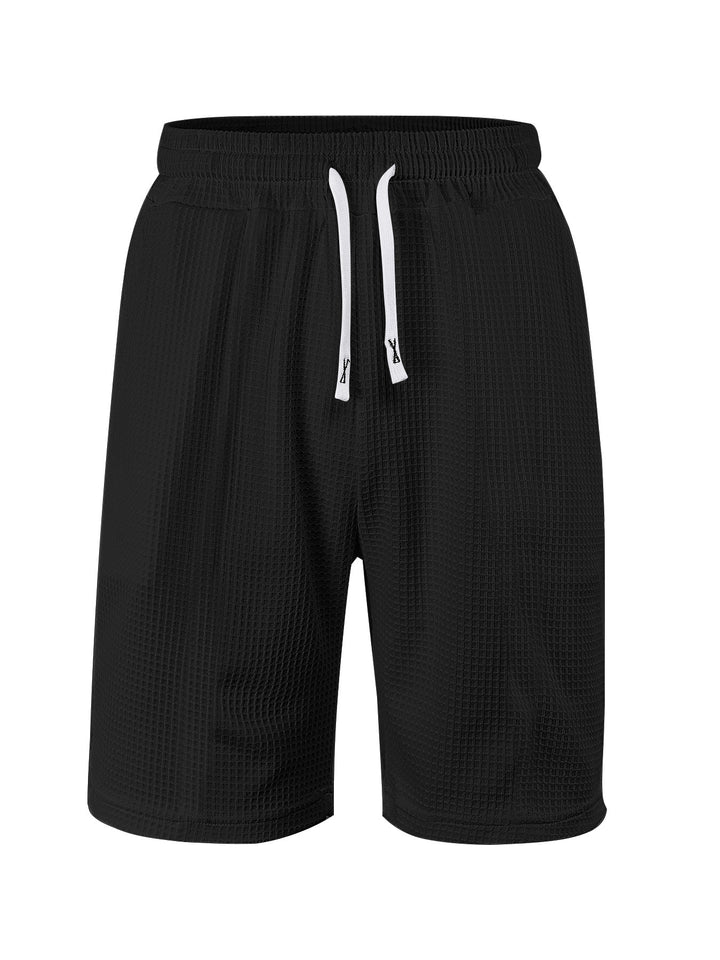 Herrer nan åndbare vaffel-pyjama-shorts med elastisk komfortbånd, snøring og sidelommer Skovae